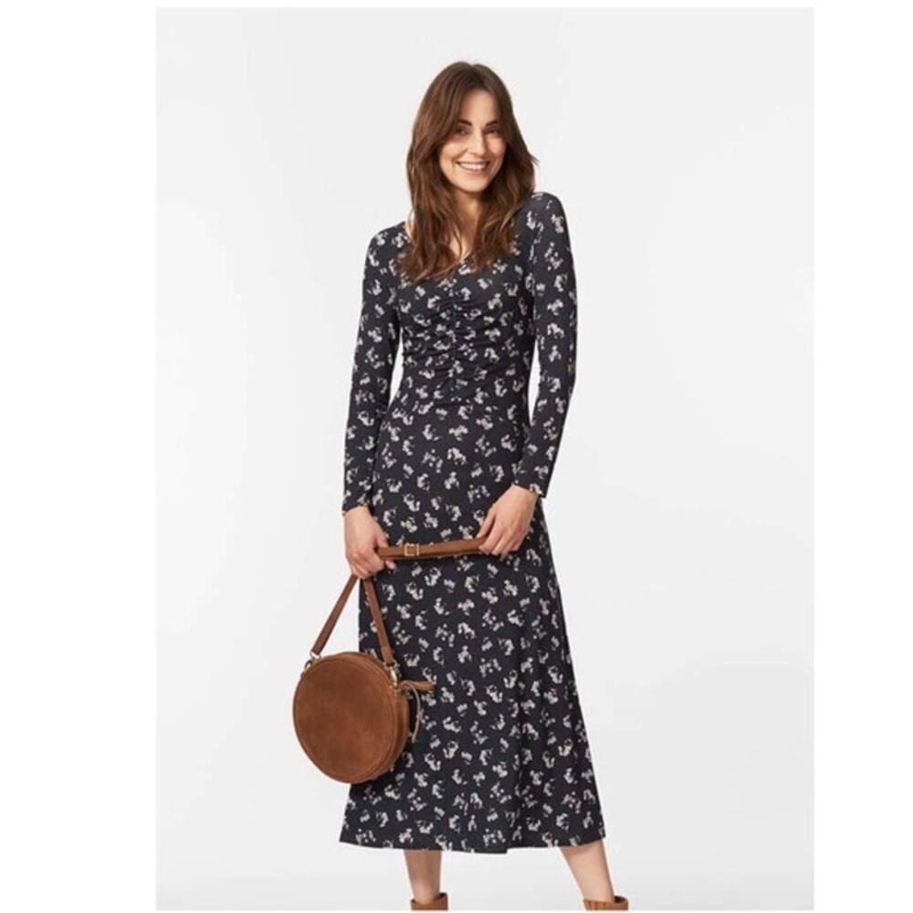 NWOT BRORA Dress UK 16/US 12 Liberty Jersey Floral Fit&Flare Rush Midi Long-Slv